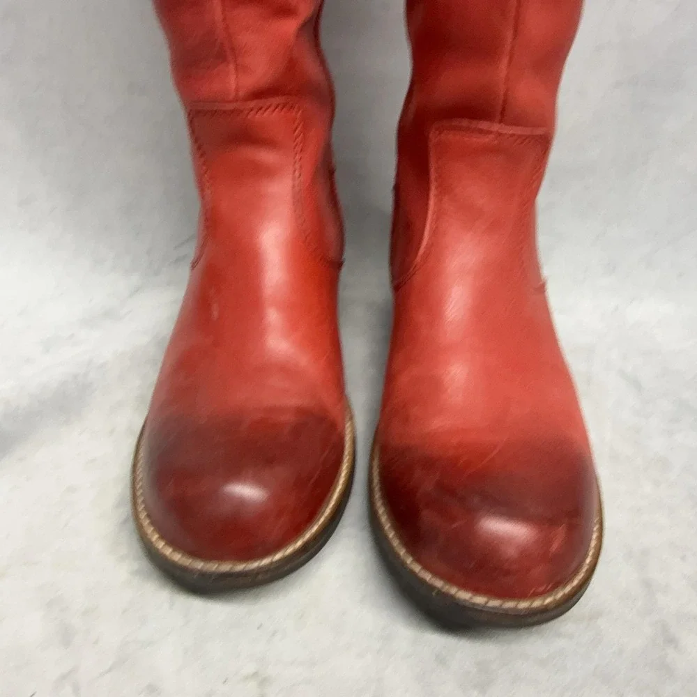 Kodiak Boots Womens Size 8 Red Leather Knee High Riding Waterproof Zip Buckle
